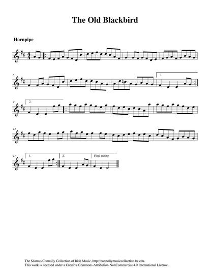 Looking back in time, one of my special memories of working on this project was the visit I made to Finbarr Dwyer. As I was setting up my recording machine he was playing this, his very own version of 'The Old Blackbird'. I have always loved this tune, but hearing it played by Finbarr that day made it even more special. I captured most of his remarkable playing of this tune, and here it is now. Finbarr's playing is a perfect lesson on the difference between the 'bones' of a tune that can be found in a transcription and what that tune can become in the mind and hands of a true master. The transcription included with this collection is taken from a book entitled <em>Forget Me Not</em>, which Laurel Martin and I compiled for Mel Bay.