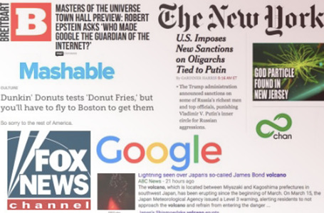 An assortment of news articles and logos