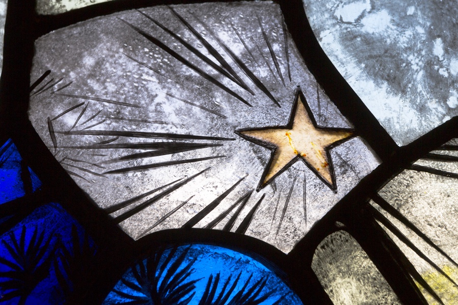 Detail of stained glass window with star