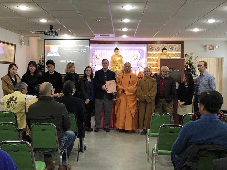 Chris Strauber, Julie Hughes, and Fine Arts faculty Aurelia Campbell accepted the gift on January 28th at the Fo Guang Shan Temple.