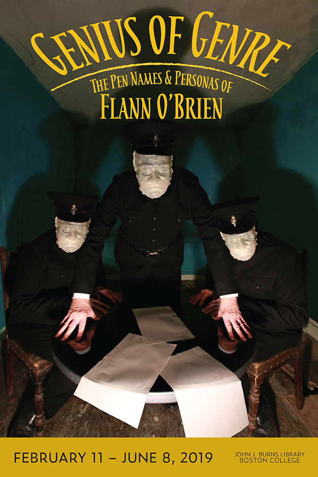 Flann O'Brien exhibit poster. Design by Kate Edrington, photo by David O'Kane.