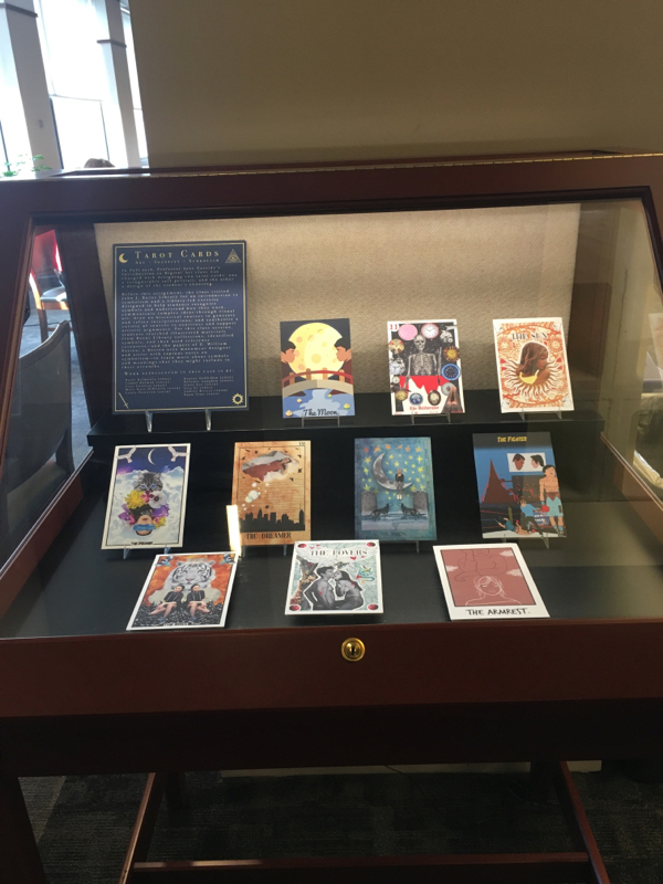 One of two cases displaying the students' tarot cards