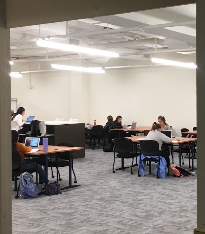 Students at work in the new study space on O'Neill Library's 5th floor.