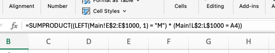 A partial screenshot of Excel, showing the function window, with a complex function formula