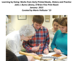 Librarian Barbar Hebard works with students to create a book binding